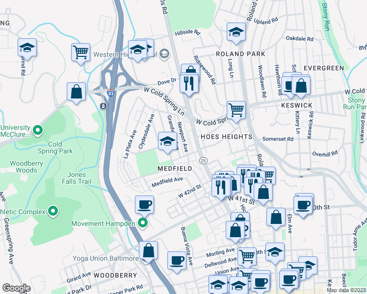 map of restaurants, bars, coffee shops, grocery stores, and more near 4322 Newport Avenue in Baltimore