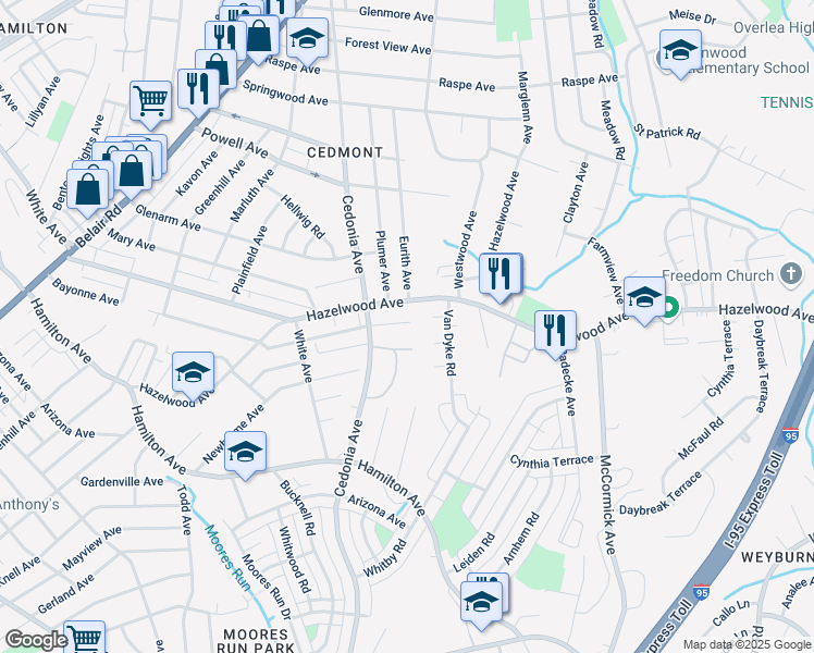 map of restaurants, bars, coffee shops, grocery stores, and more near 4839 Hazelwood Ave in Baltimore