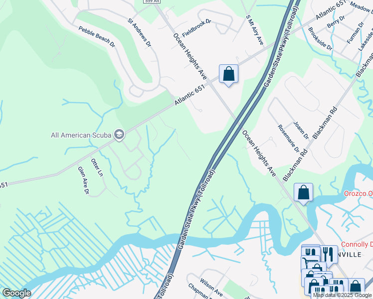 map of restaurants, bars, coffee shops, grocery stores, and more near 11 Osprey Court in Egg Harbor Township