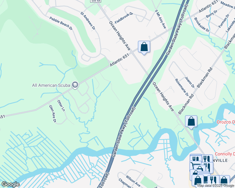 map of restaurants, bars, coffee shops, grocery stores, and more near 11 Osprey Court in Egg Harbor Township