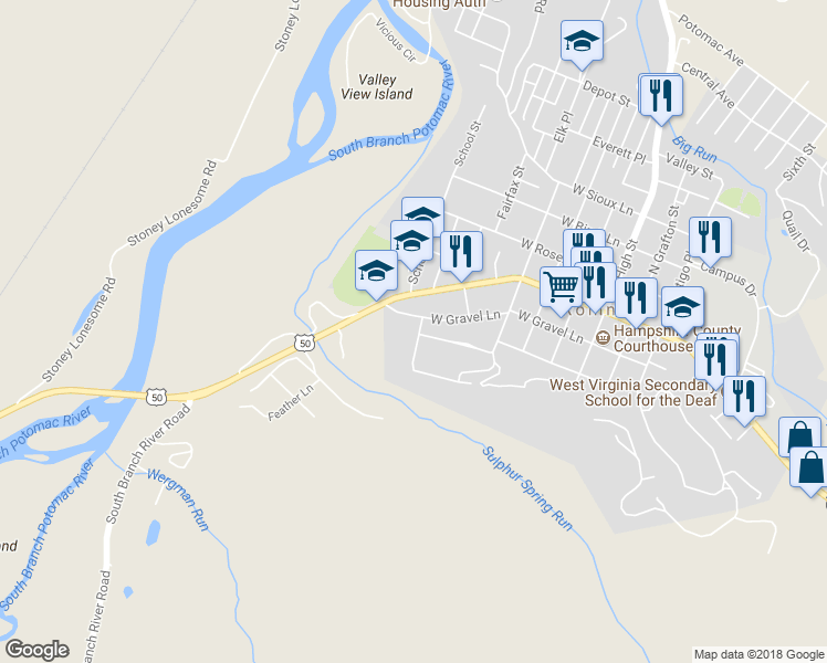 map of restaurants, bars, coffee shops, grocery stores, and more near 505 West Gravel Lane in Romney