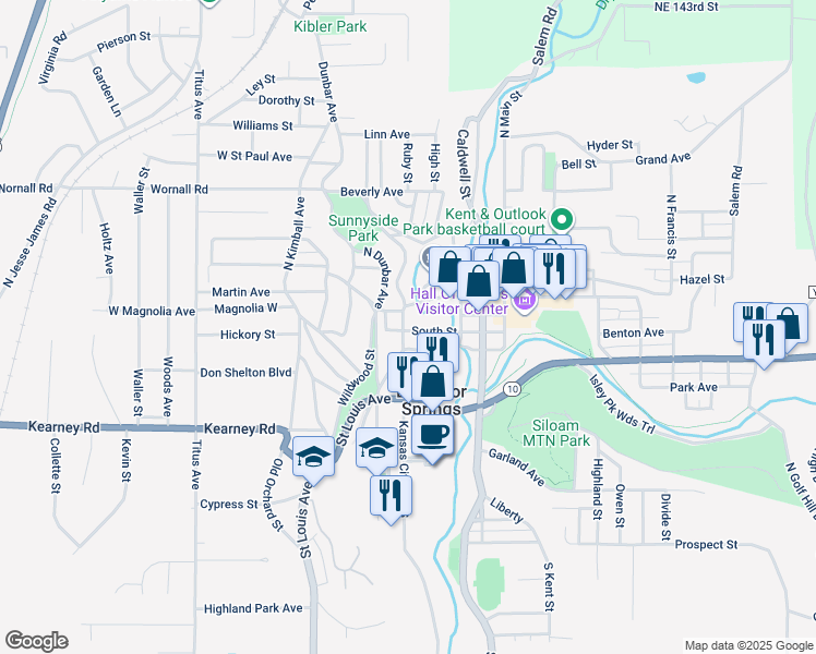 map of restaurants, bars, coffee shops, grocery stores, and more near 203 Kansas City Avenue South in Excelsior Springs