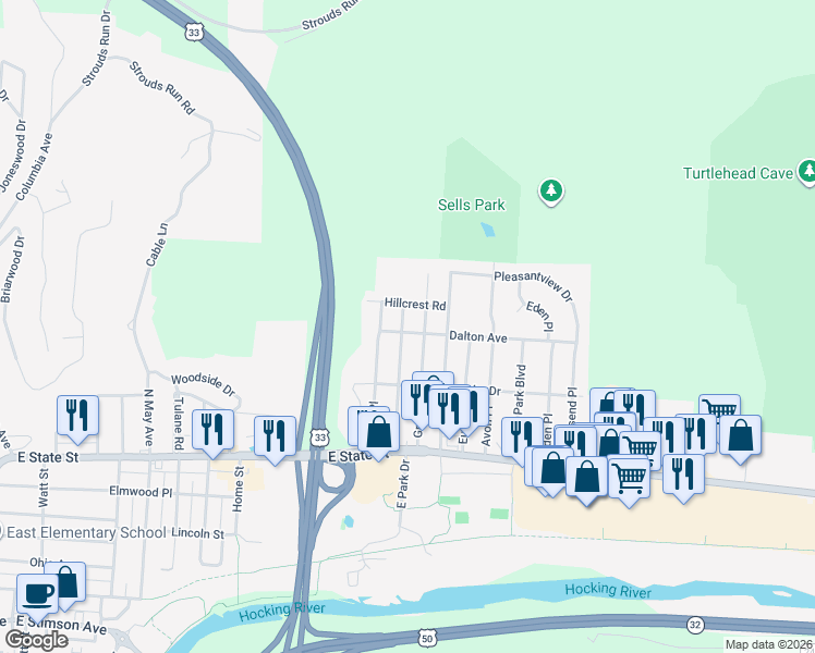 map of restaurants, bars, coffee shops, grocery stores, and more near 48 Strathmore Boulevard in Athens