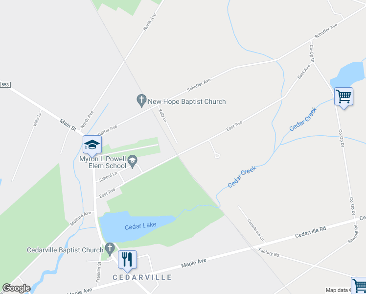map of restaurants, bars, coffee shops, grocery stores, and more near 101 East Avenue in Lawrence