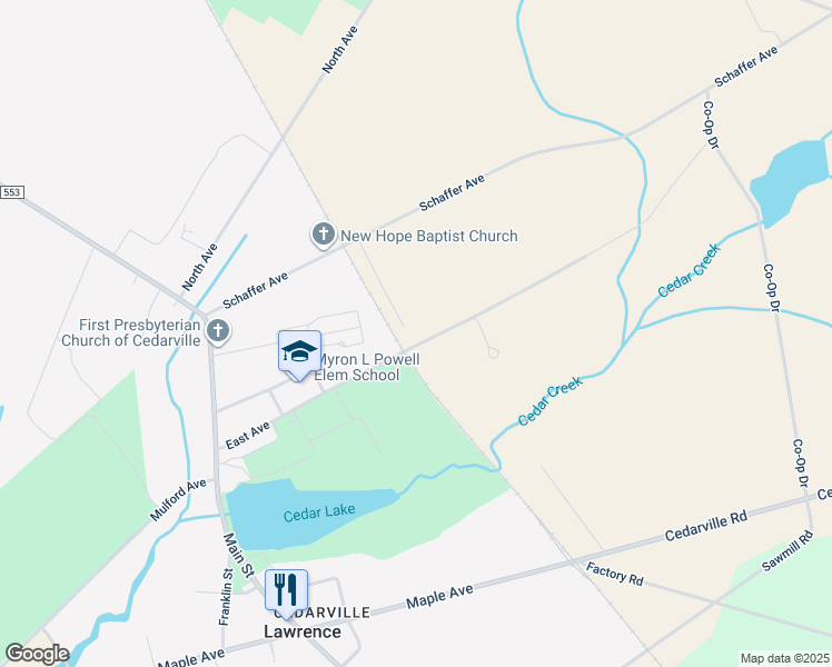 map of restaurants, bars, coffee shops, grocery stores, and more near 101 East Avenue in Lawrence