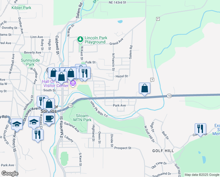 map of restaurants, bars, coffee shops, grocery stores, and more near 97 North Francis Street in Excelsior Springs