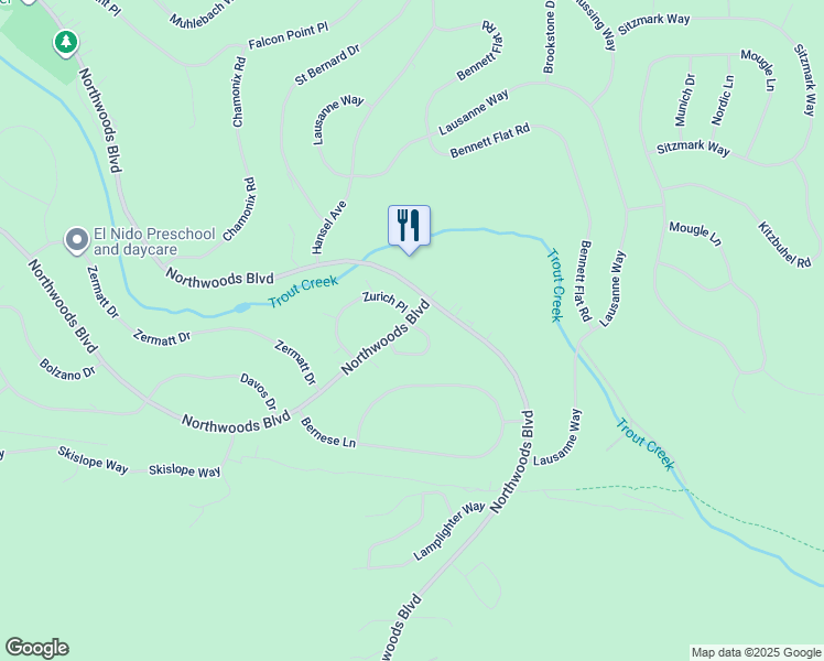 map of restaurants, bars, coffee shops, grocery stores, and more near 11382 Northwoods Boulevard in Truckee