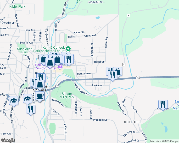 map of restaurants, bars, coffee shops, grocery stores, and more near 97 North Francis Street in Excelsior Springs