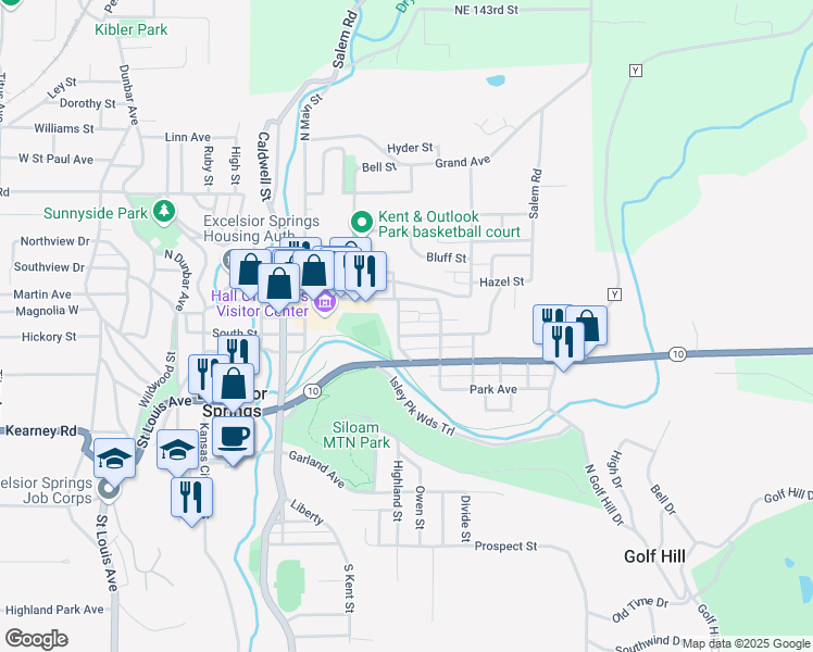map of restaurants, bars, coffee shops, grocery stores, and more near 106 Saratoga Avenue in Excelsior Springs