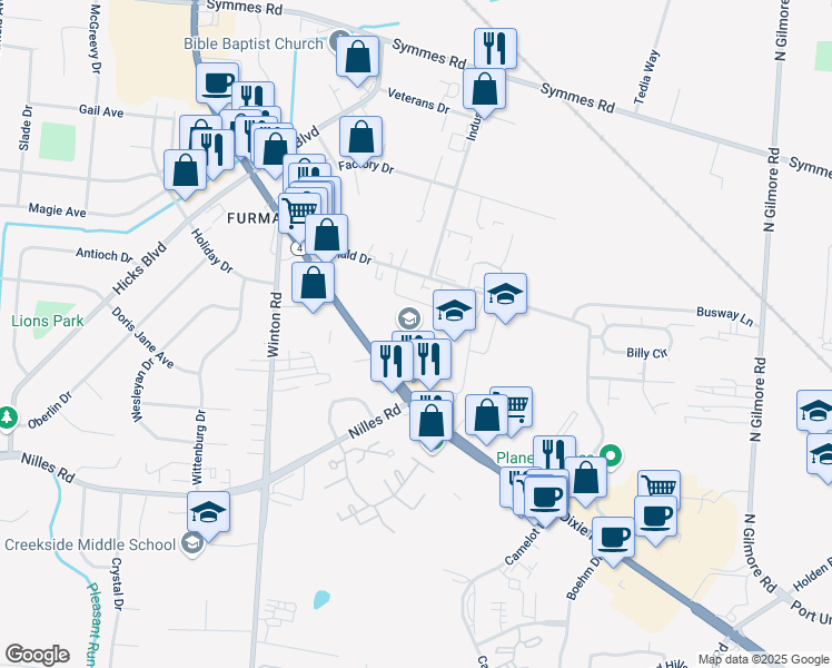 map of restaurants, bars, coffee shops, grocery stores, and more near 5054 Dixie Highway in Fairfield