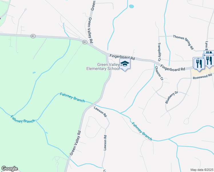 map of restaurants, bars, coffee shops, grocery stores, and more near 3831 Green Valley Road in Green Valley