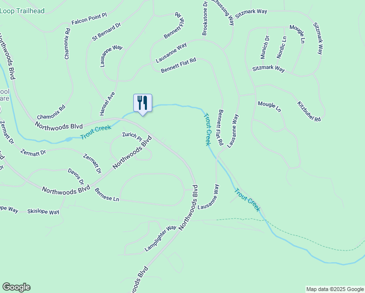 map of restaurants, bars, coffee shops, grocery stores, and more near 11281 Northwoods Boulevard in Truckee