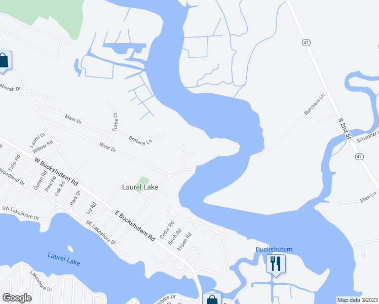 map of restaurants, bars, coffee shops, grocery stores, and more near 37 Shore Road in Millville