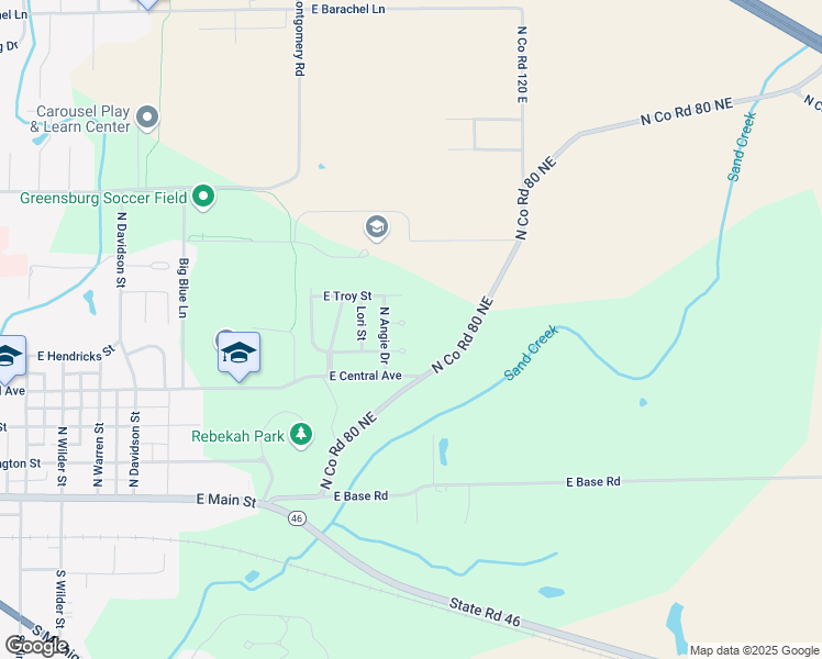 map of restaurants, bars, coffee shops, grocery stores, and more near 1321 Cathy Court in Greensburg