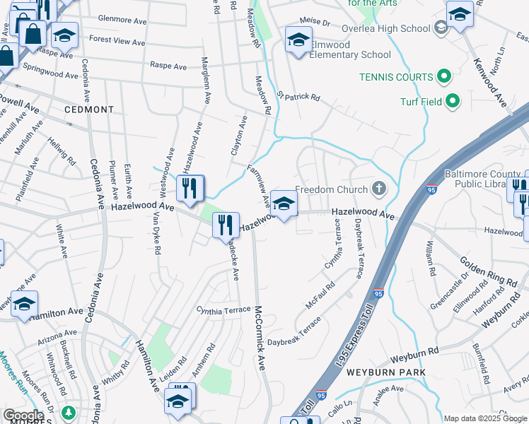 map of restaurants, bars, coffee shops, grocery stores, and more near 5010 Hazelwood Avenue in Baltimore
