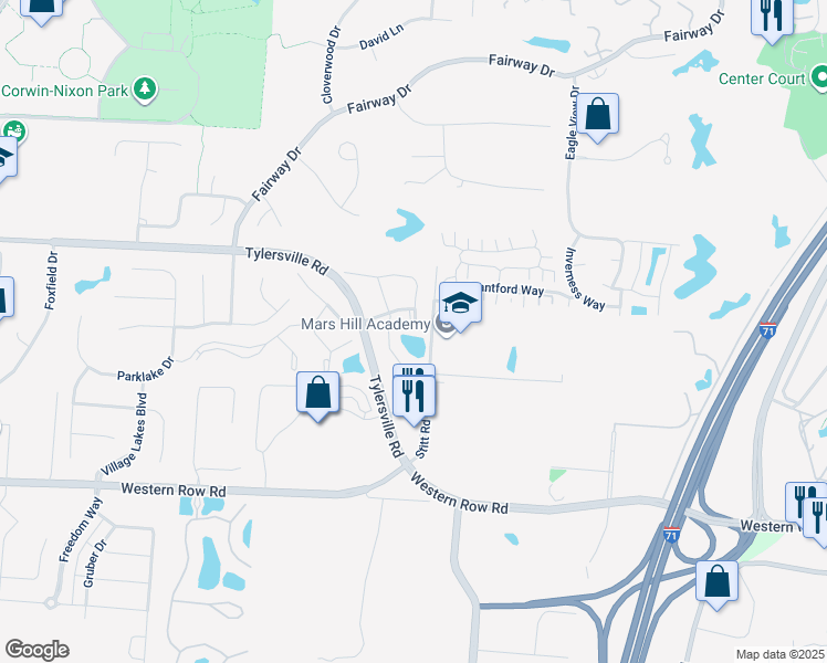 map of restaurants, bars, coffee shops, grocery stores, and more near 4031 Fieldsedge Drive in Mason