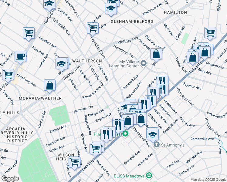 map of restaurants, bars, coffee shops, grocery stores, and more near 5304 Remmell Avenue in Baltimore