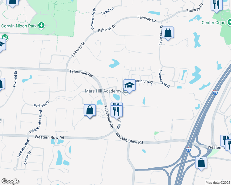 map of restaurants, bars, coffee shops, grocery stores, and more near 4031 Fieldsedge Dr in Mason