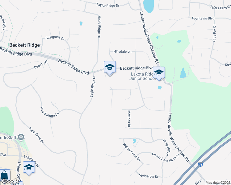 map of restaurants, bars, coffee shops, grocery stores, and more near 6055 Tennyson Drive in Beckett Ridge