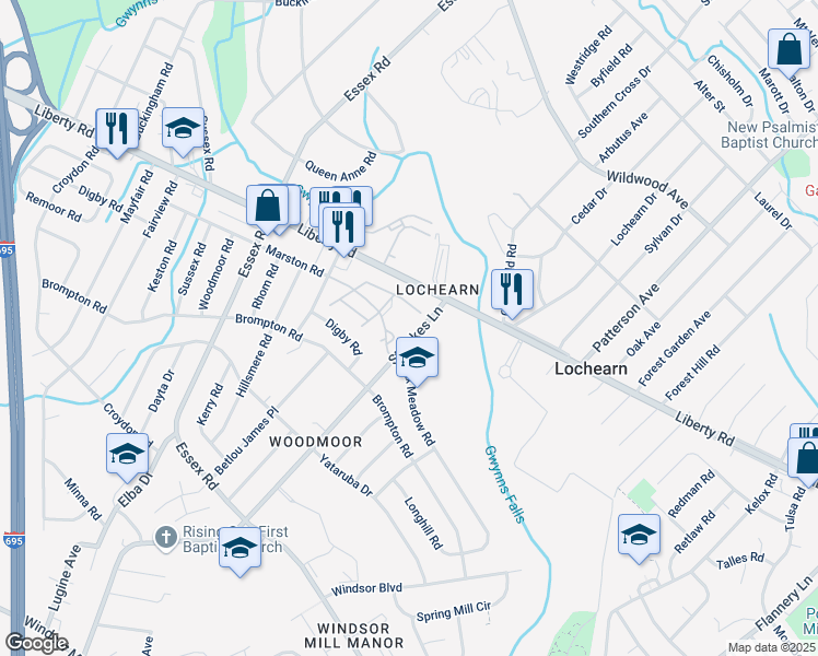 map of restaurants, bars, coffee shops, grocery stores, and more near 3314 Saint Lukes Lane in Baltimore