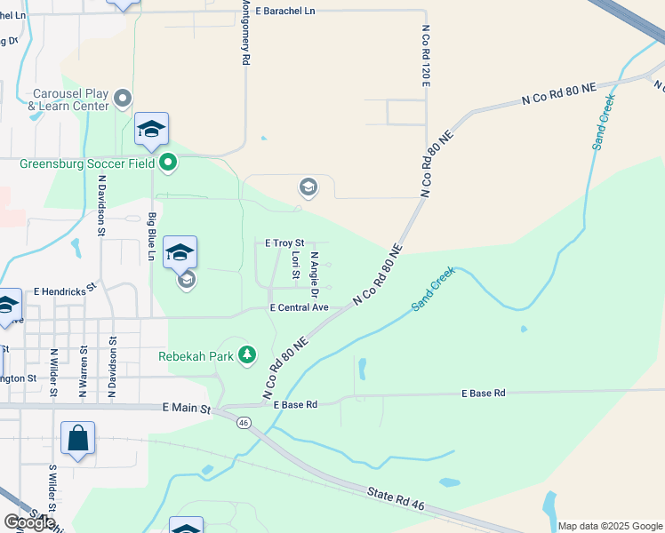 map of restaurants, bars, coffee shops, grocery stores, and more near 1321 Cathy Court in Greensburg