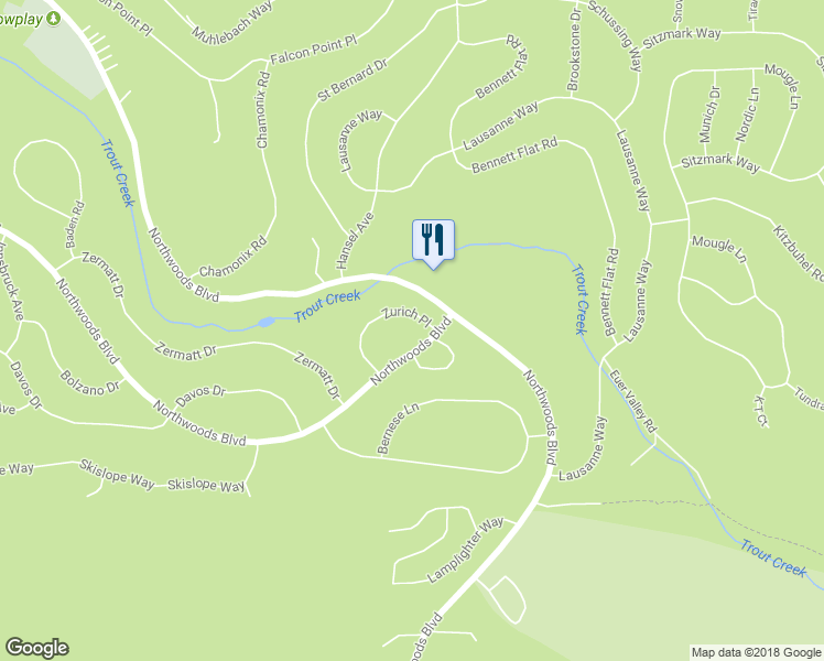 map of restaurants, bars, coffee shops, grocery stores, and more near 17400 Northwoods Boulevard in Truckee