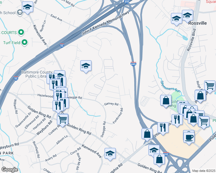 map of restaurants, bars, coffee shops, grocery stores, and more near 11 Morning Court in Rosedale