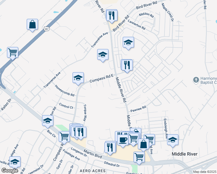map of restaurants, bars, coffee shops, grocery stores, and more near 9 Manifold Court in Middle River