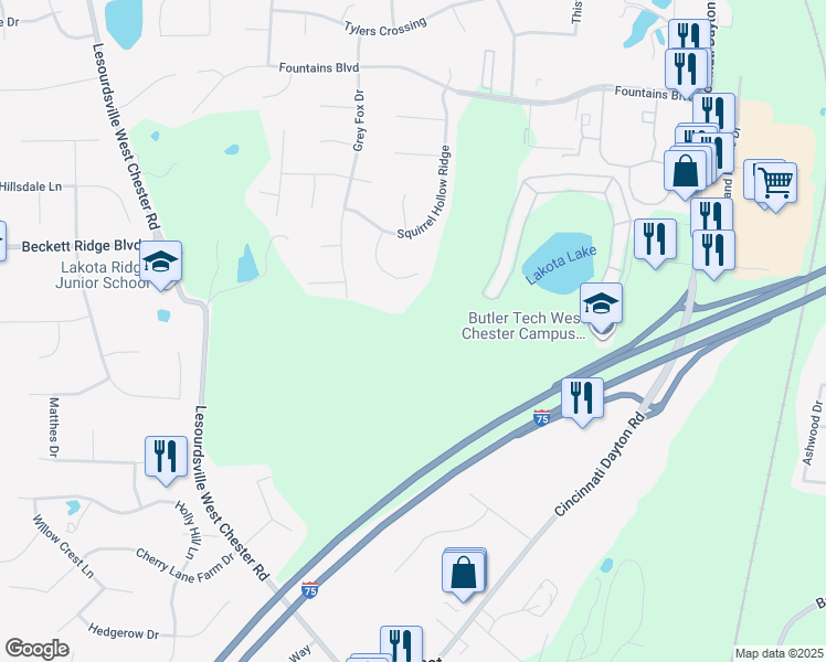 map of restaurants, bars, coffee shops, grocery stores, and more near in Butler County