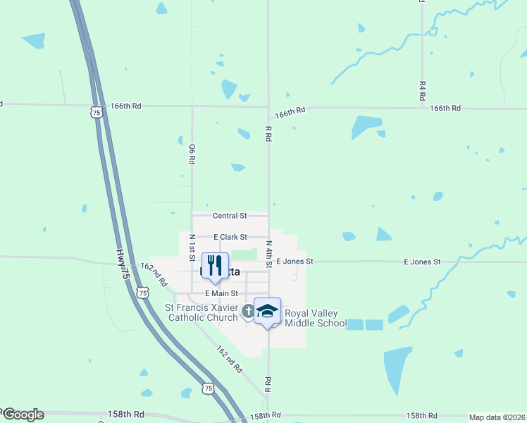 map of restaurants, bars, coffee shops, grocery stores, and more near R Road in Mayetta