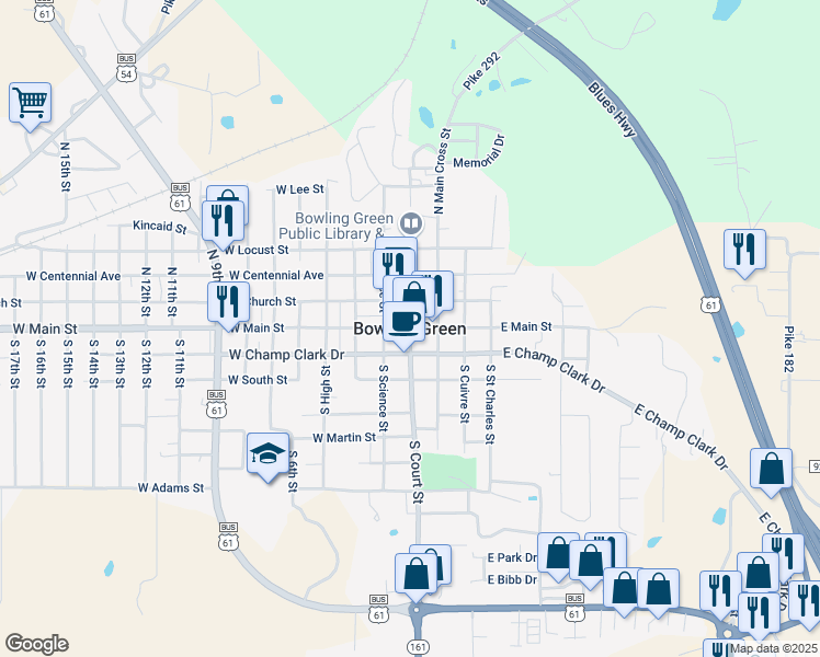 map of restaurants, bars, coffee shops, grocery stores, and more near in Bowling Green