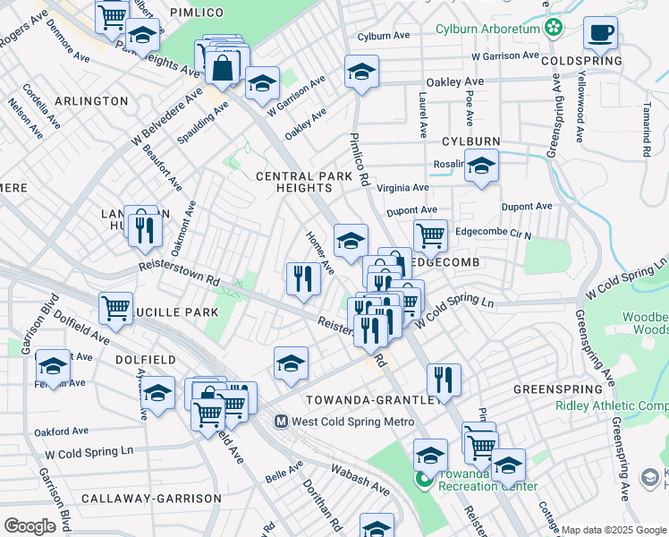 map of restaurants, bars, coffee shops, grocery stores, and more near 4609 Homer Avenue in Baltimore