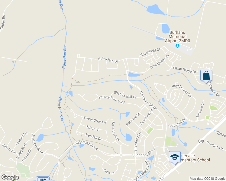 map of restaurants, bars, coffee shops, grocery stores, and more near 9204 Shafers Mill Dr in Frederick