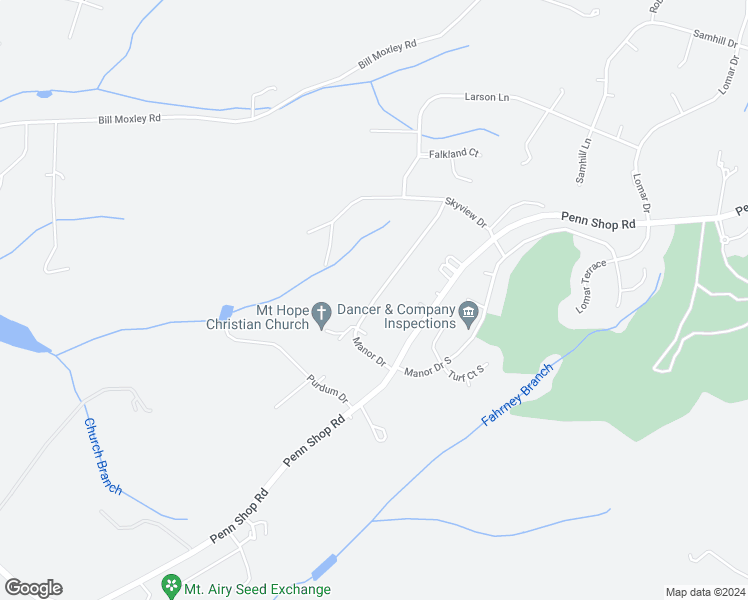 map of restaurants, bars, coffee shops, grocery stores, and more near 13135 Manor Drive in Mount Airy