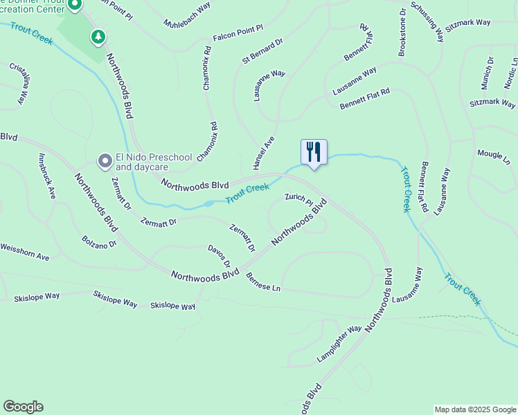 map of restaurants, bars, coffee shops, grocery stores, and more near 12824 Zurich Place in Truckee