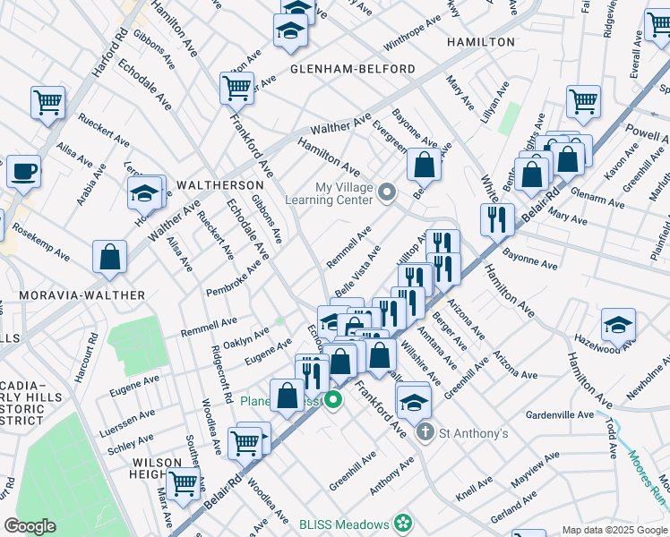 map of restaurants, bars, coffee shops, grocery stores, and more near 5401 Remmell Avenue in Baltimore