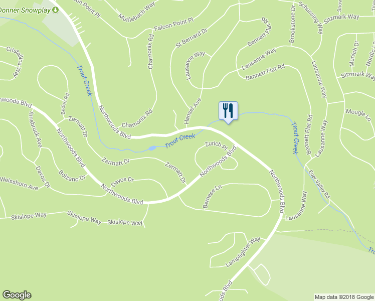 map of restaurants, bars, coffee shops, grocery stores, and more near 12824 Zurich Place in Truckee