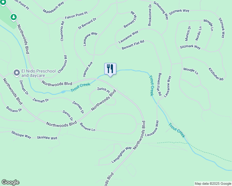 map of restaurants, bars, coffee shops, grocery stores, and more near 11382 Northwoods Boulevard in Truckee