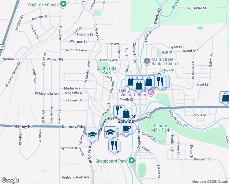 map of restaurants, bars, coffee shops, grocery stores, and more near 203 Kansas City Avenue South in Excelsior Springs