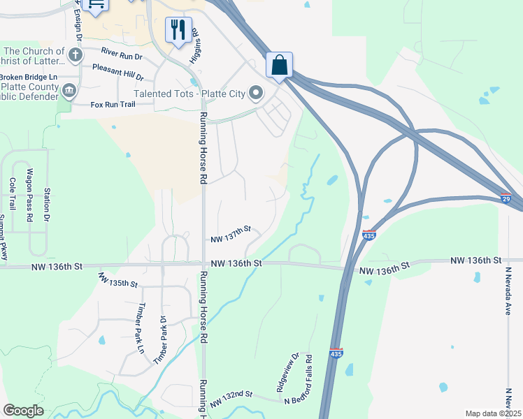 map of restaurants, bars, coffee shops, grocery stores, and more near 3401 Kempton Court in Platte City