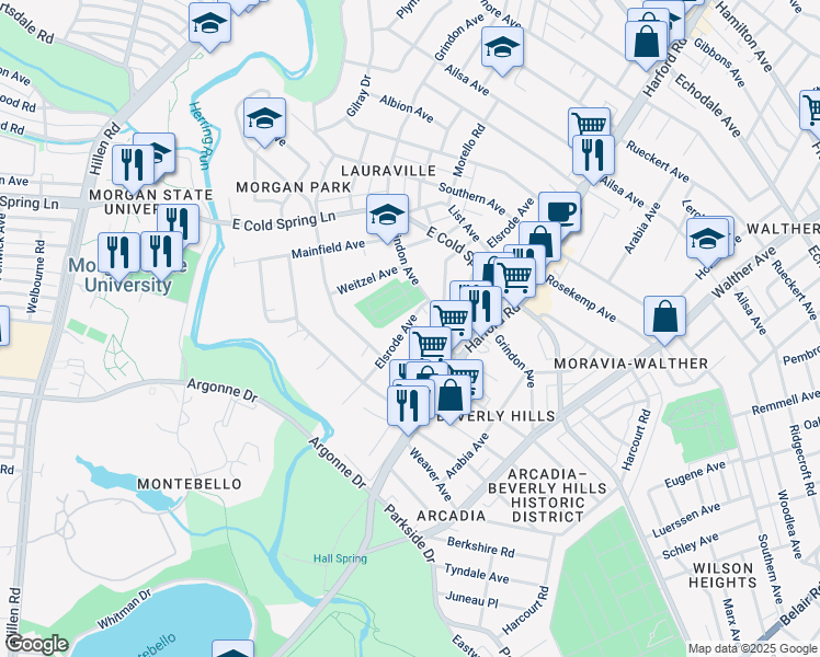 map of restaurants, bars, coffee shops, grocery stores, and more near 2901 Markley Avenue in Baltimore