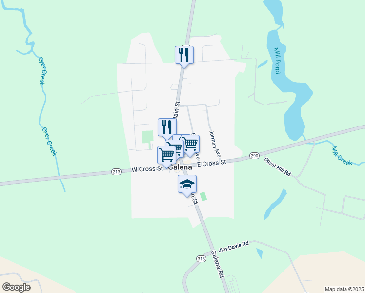 map of restaurants, bars, coffee shops, grocery stores, and more near 116 N Main St in Galena
