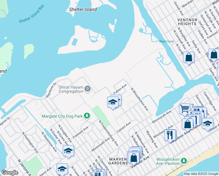 map of restaurants, bars, coffee shops, grocery stores, and more near 609 North Lafayette Avenue in Ventnor City