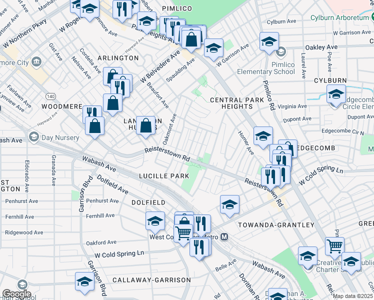 map of restaurants, bars, coffee shops, grocery stores, and more near 3730 Beehler Avenue in Baltimore