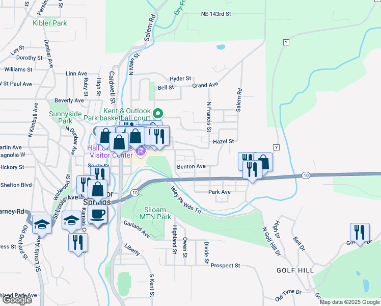 map of restaurants, bars, coffee shops, grocery stores, and more near 104 Temple Avenue in Excelsior Springs
