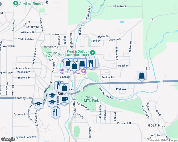 map of restaurants, bars, coffee shops, grocery stores, and more near 253 East Broadway Avenue in Excelsior Springs