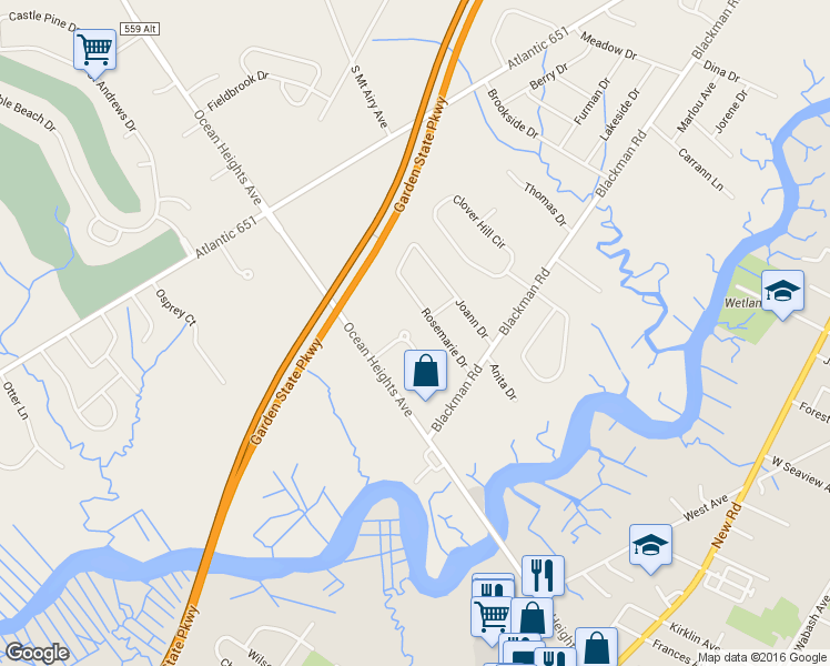 map of restaurants, bars, coffee shops, grocery stores, and more near 6 Dorato Drive in Egg Harbor Township