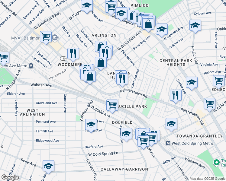 map of restaurants, bars, coffee shops, grocery stores, and more near 5011 Reisterstown Road in Baltimore
