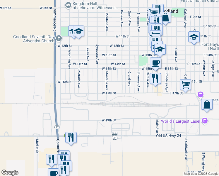 map of restaurants, bars, coffee shops, grocery stores, and more near 1652-1698 Montana Avenue in Goodland