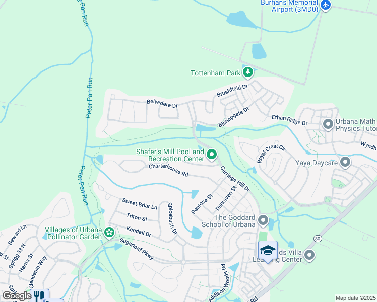 map of restaurants, bars, coffee shops, grocery stores, and more near 4004 Shafers Mill Court in Frederick